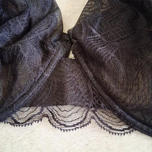 La Perla NWT Women's Size 38E Black Lace Underwire Unlined Satin Straps Bra - Picture 4 of 13